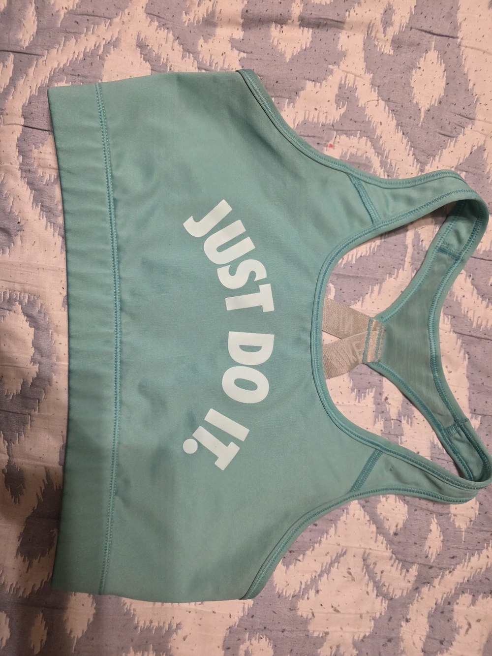Nike Aqua Racerback Sports Bra with "Just Do It" Print